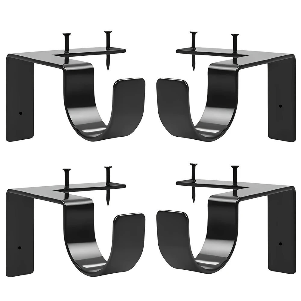 Black Heavy Duty Double Curtain Rod Bracket Set of 4/8 Adjustable Wall Mount Fits 1 1/2" And 1 3/8" Rods 4.15-5.5" Span