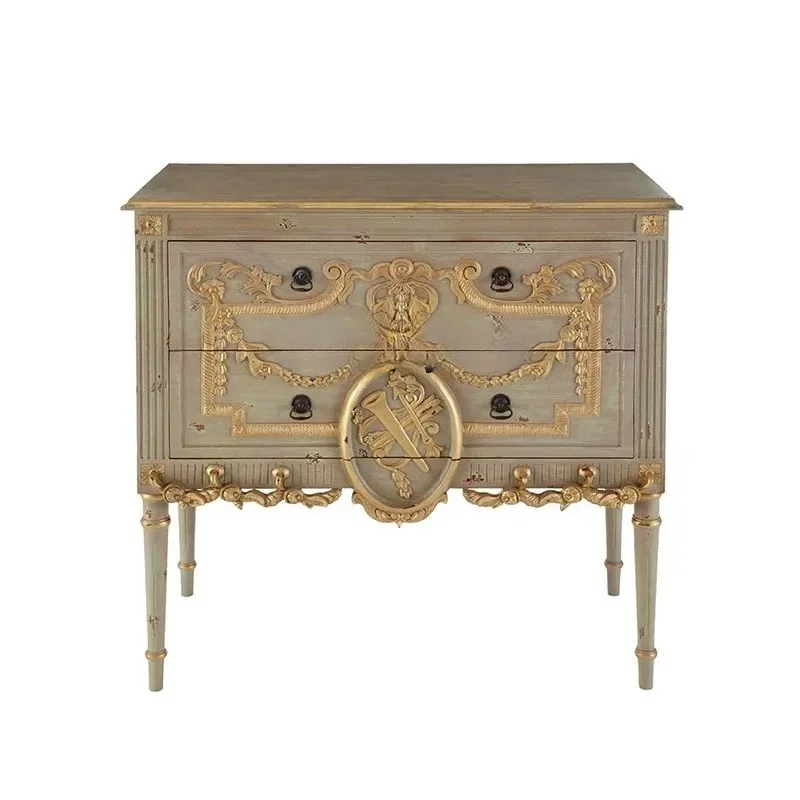 TTAmerican Country Solid Wood Creative Gold-painted Entrance Cabinet Neoclassical Nostalgic Decorative Cabinet Storage Cabinet