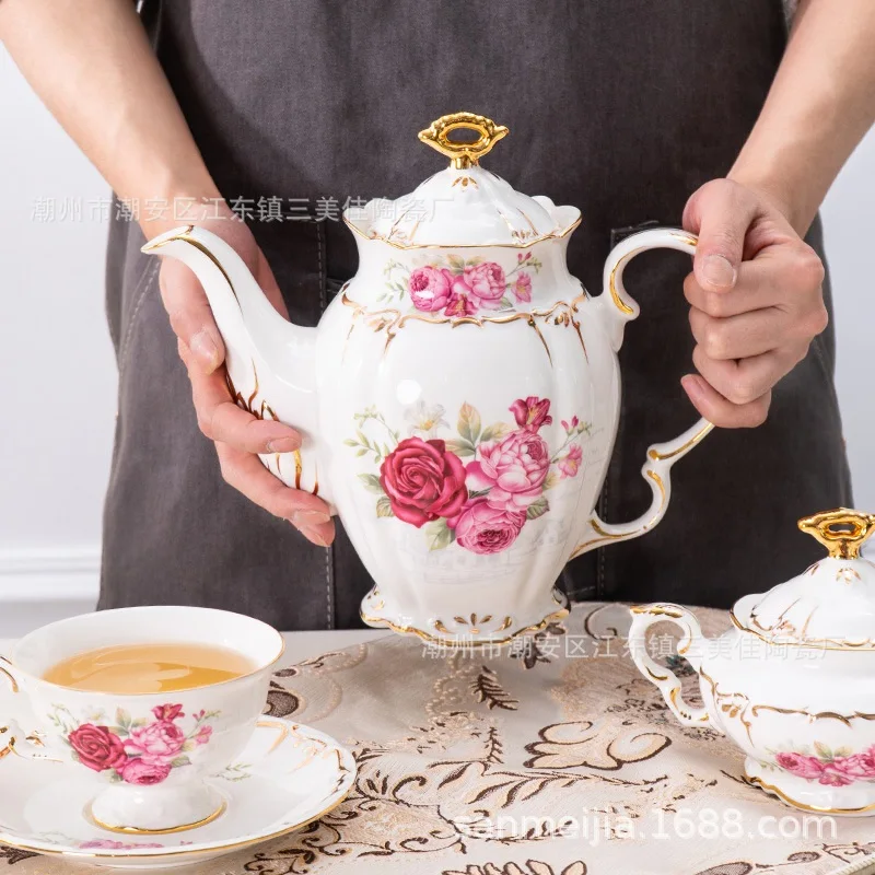 Bone china afternoon tea cup coffee cup ceramic household coffee pot dinner plate set