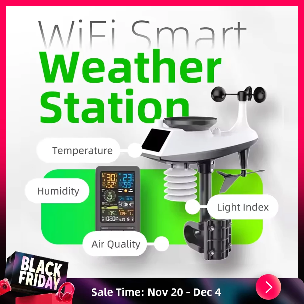 واي فاي محطة الطقس الذكية المنزل الذكي ميزان الحرارة الرقمي مع جهاز استشعار درجة الحرارة والرطوبة تاريخ الضوء مؤشر مراقبة جودة الهواء