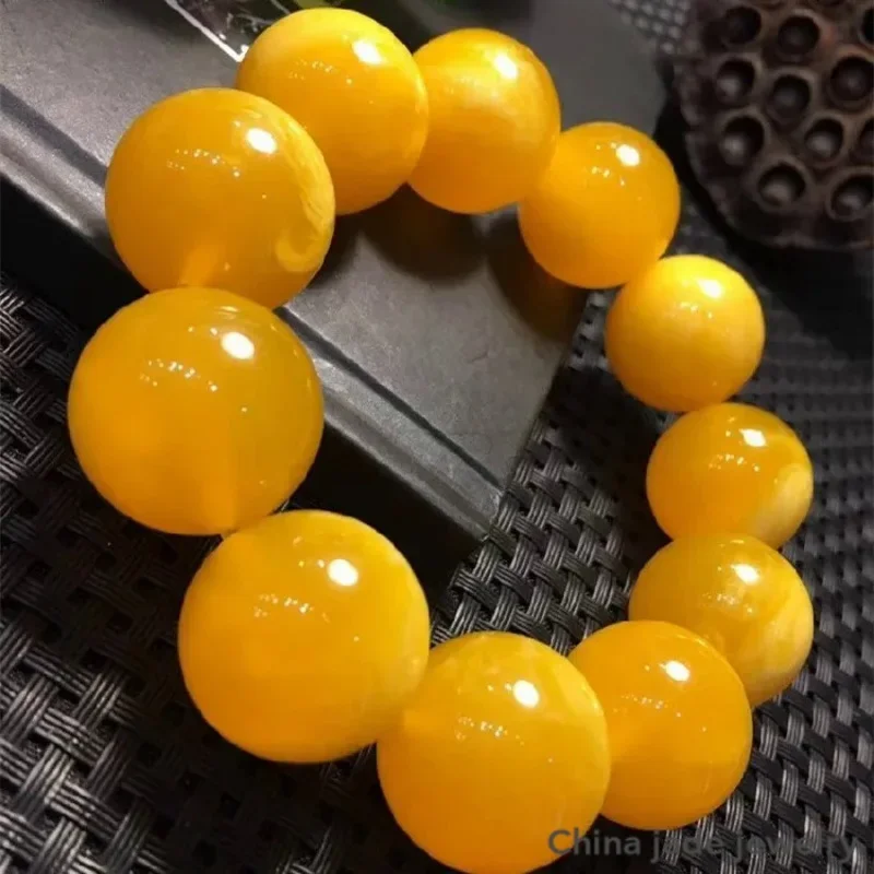 High Quality Natural Baltic Amber Elastic Large Bracelet Men Women Yellow Old Beeswax Beads Beaded Bracelets Jewelry Accessories