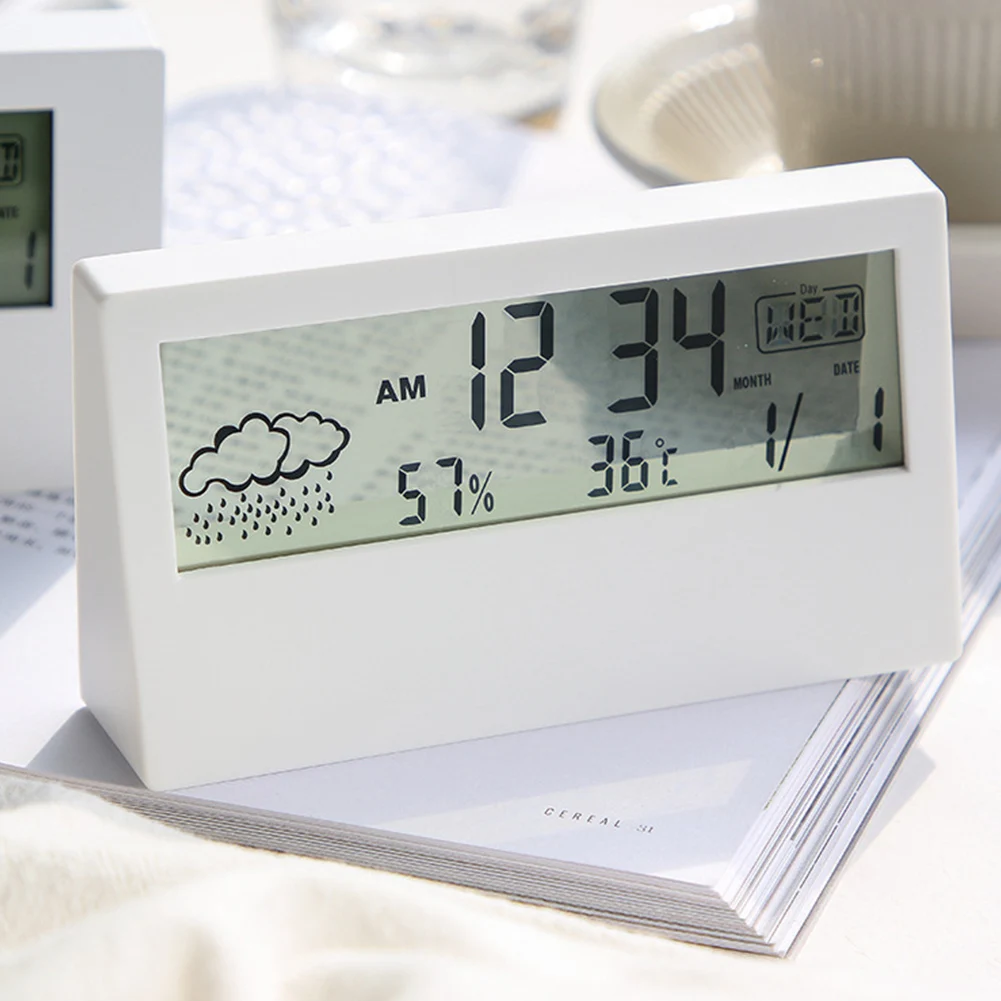 Thermo-Hygrometer Clock Weather Display Digital Temperature Humidity Meter Battery Operated Weather Station Desktop Table Decor