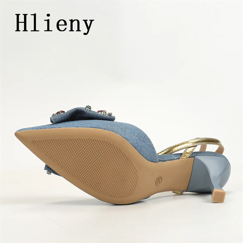 Hlieny Lente Vrouwen Pumps Enkelbandje Sandalen Modieuze Kleur Diamant Strik Puntige Neus Hoge Hakken Feest Stripper Schoenen