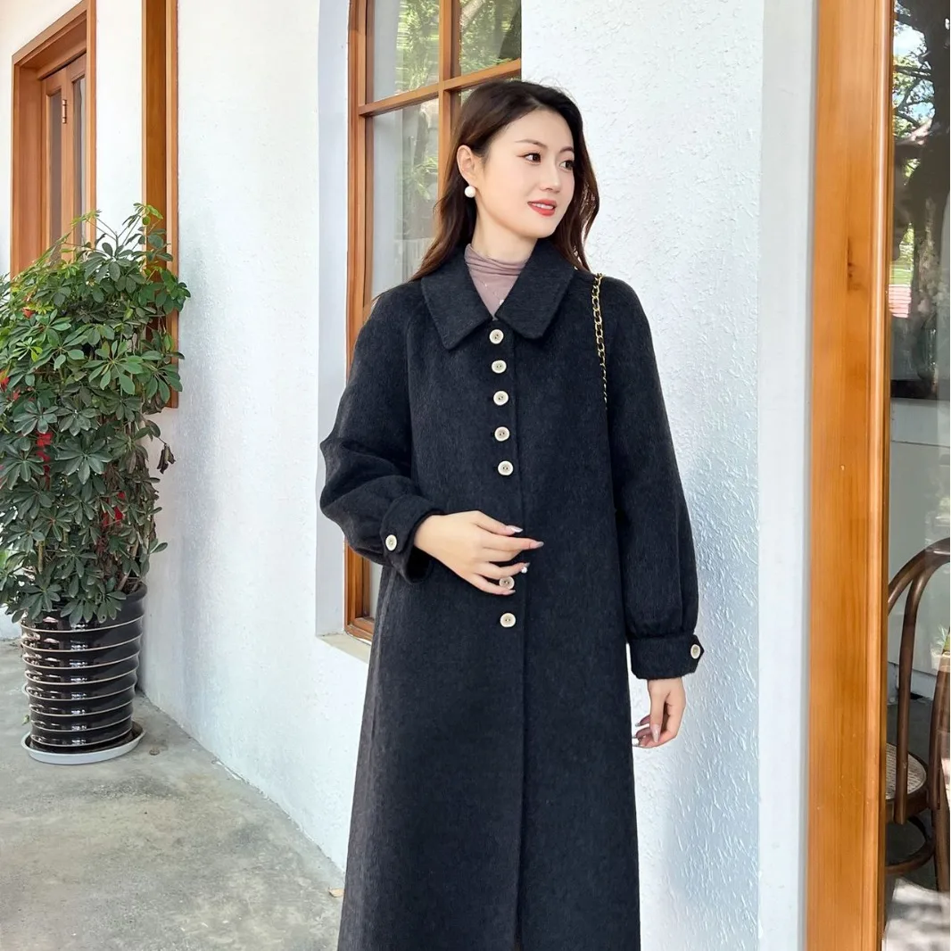 Black double-sided woolen coat women's 2023 autumn and winter new high-end small cashmere coat slim-fitting