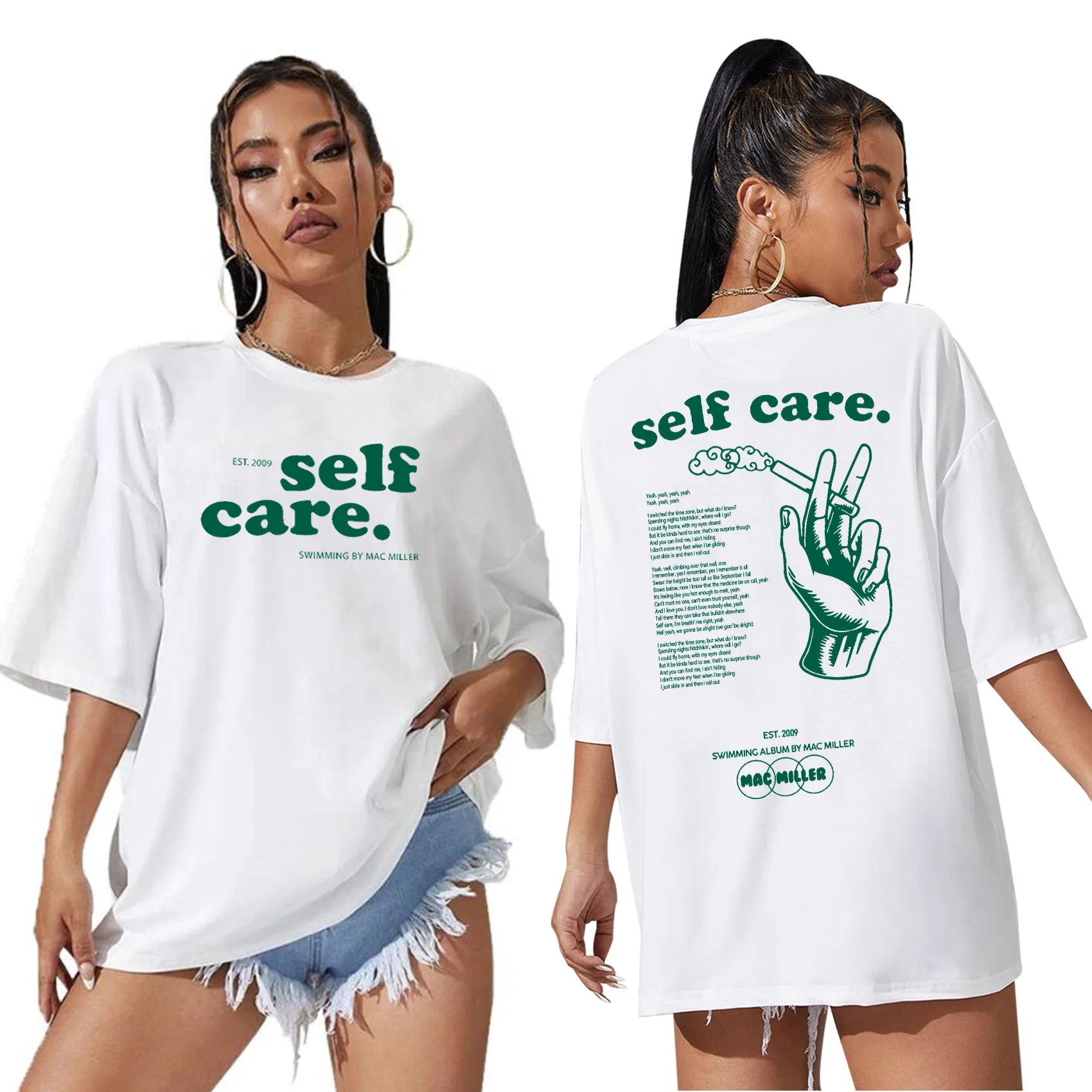 Mac M Self Care Oversized Sweatshirt Self Care Extra Large Shirt Swimming Album O-Neck Short Sleeve Large Shirts