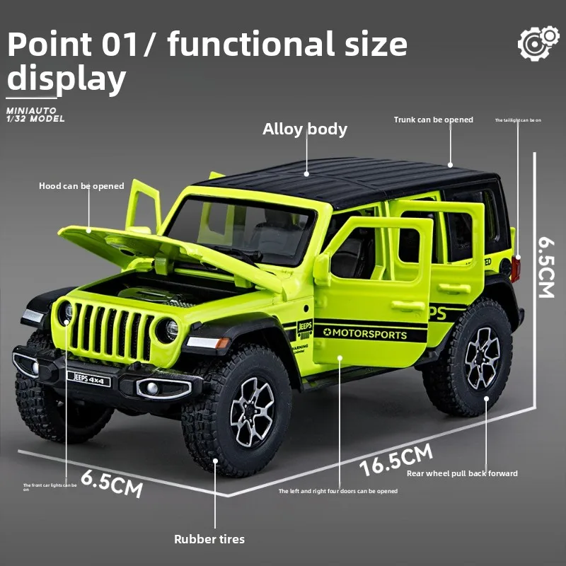 Die Cast 1:32 Wrangler Rubicon Alloy Sound and Light Pull-Back Car Model Children' Toy Vehicle Gift Metal Miniature Voiture