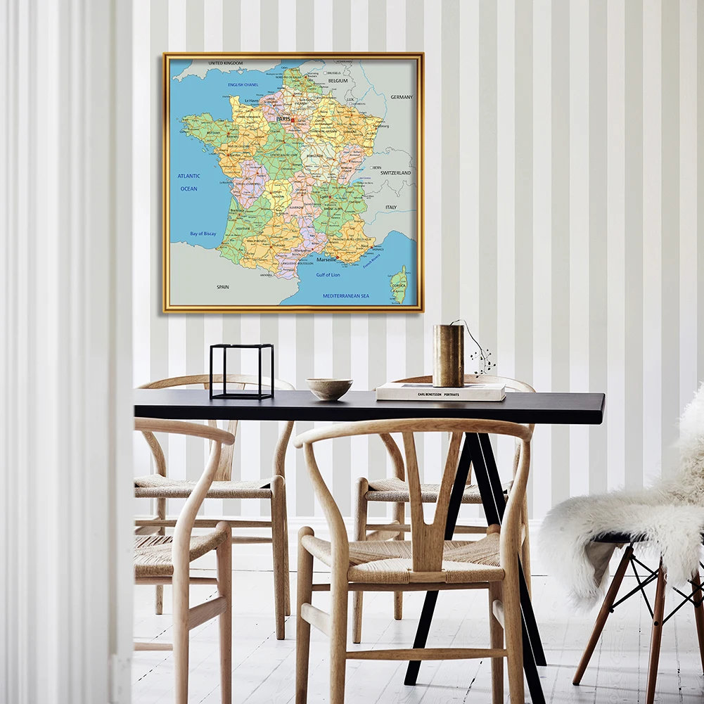 90 * 90 cm Mappa politica della Francia Tela non tessuta Pittura Wall Art Poster Soggiorno Home Decor Materiale scolastico in francese