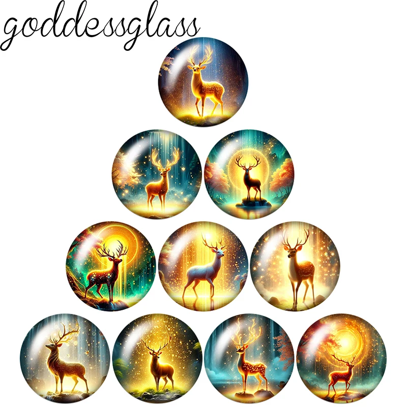 

New Golden Lighting Deer mysterious Elk 10pcs 12mm/18mm/20mm/25mm Round photo glass cabochon demo flat back Making findings