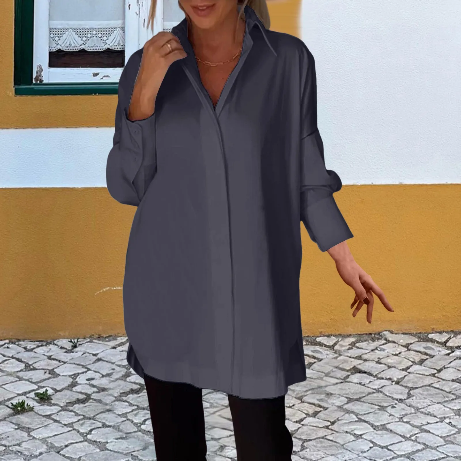 Camisas de manga larga para mujer, jersey de moda coreana, Color sólido, suelto, informal, elegante, blusa para ir al trabajo, Tops para mujer, ropa de calle