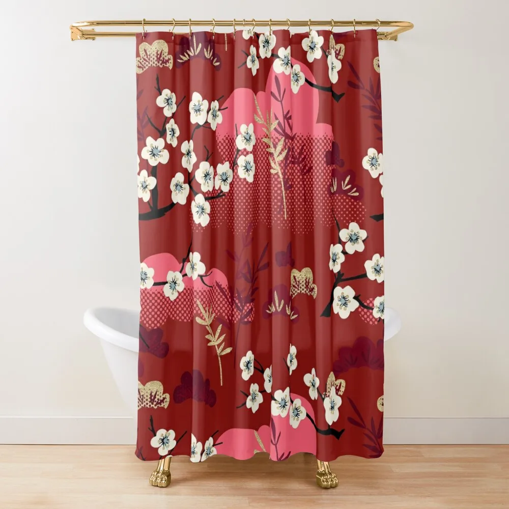 

Red Cherry Blossom Shower Curtain Bathroom For Shower Shower Waterproof Bathroom Fabric Bathroom Accessorys Curtain