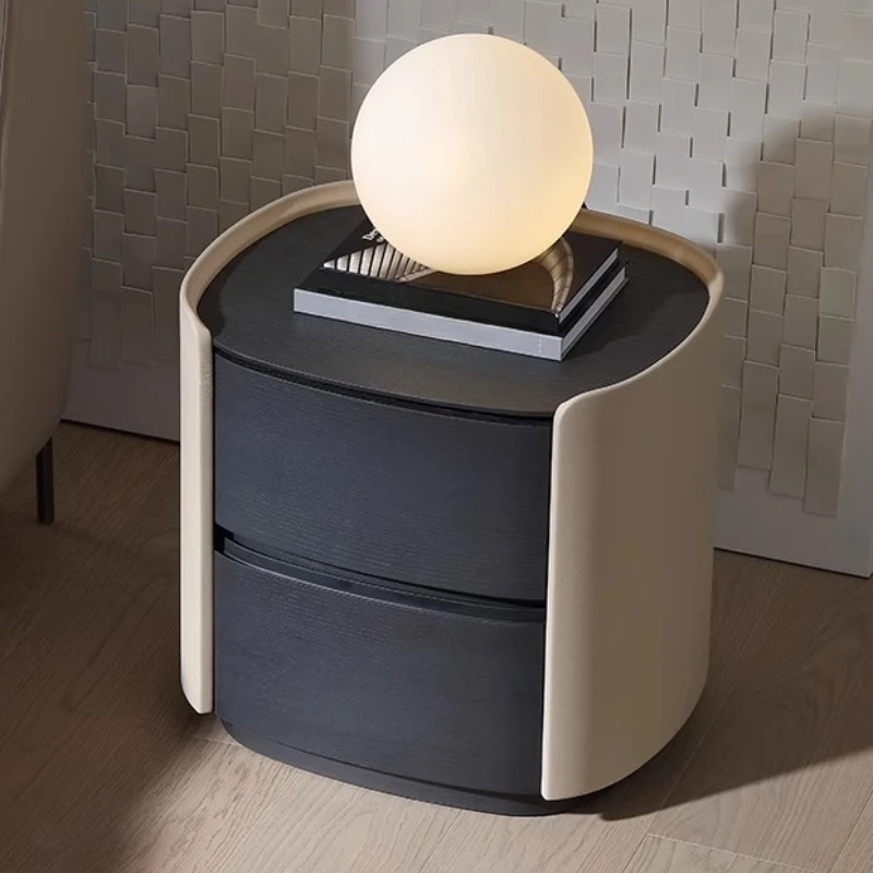 

High-end leather bedside table, modern simple bedroom solid wood side cabinet