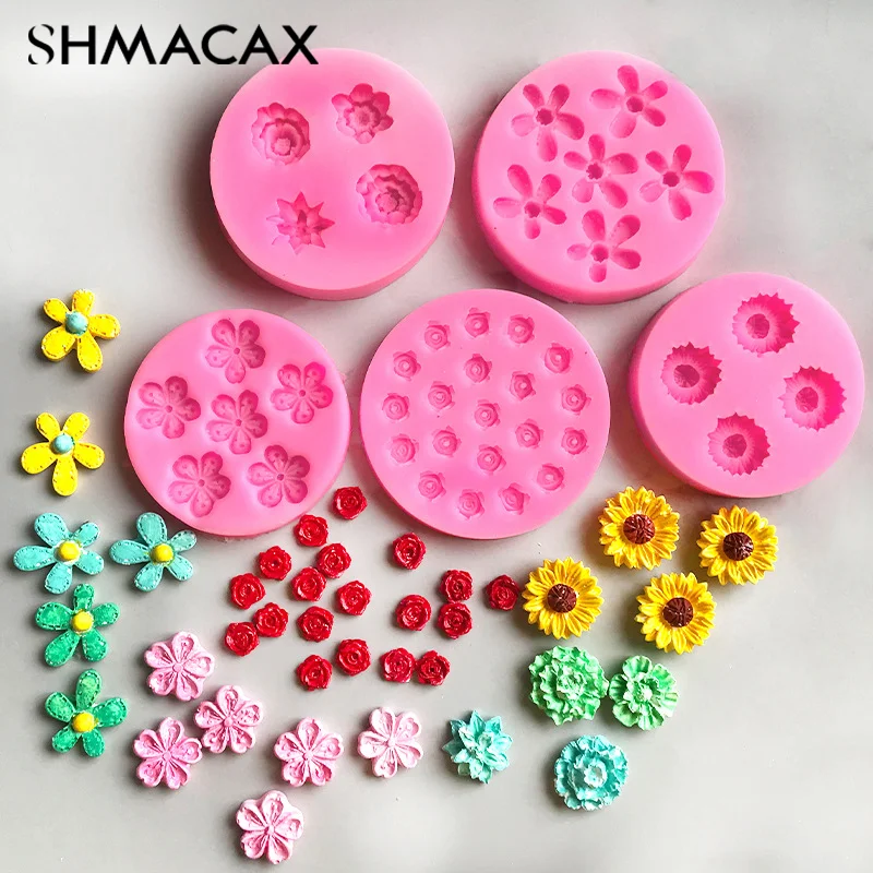 Multi-style Flower Collection Silicone Mold DIY Cake Embellished With Liquid Fondant Chocolate Decorative Kitchen Baking Mould