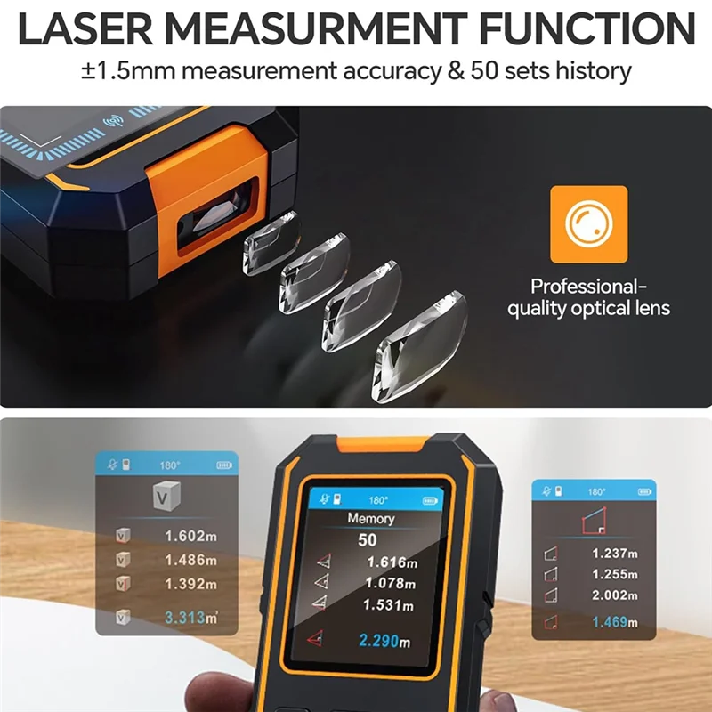 A37T-Digital Laser Distance Meter Wall Scanner Laser Distance Meter For AC Wires Metal Wood