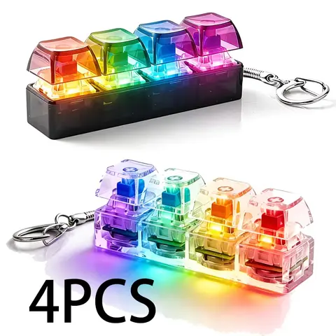 FTCY 4 Keys Mechanical Keyboard Keychain Fidget Toy With Lights For Adult To Relief Stress Decompression Calming Accessories