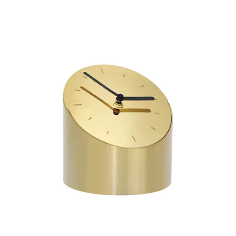 Modern light luxury metal stainless steel beveled clock ornament, model house sales  bedside decoration