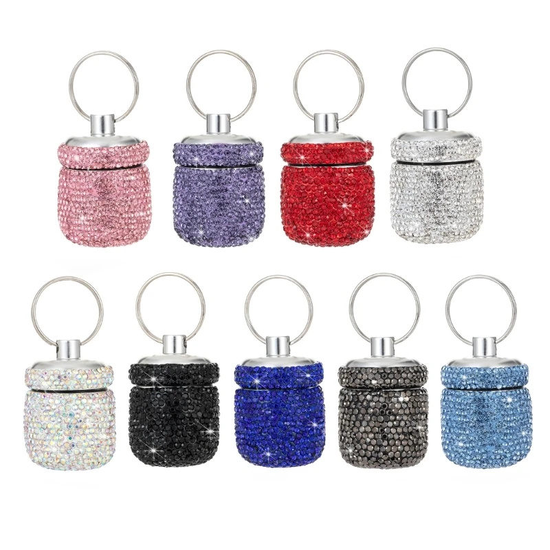 

Sparkling Rhinestones Pills Holder Keychain Small Waterproof Medicine Storage Box Suitable for Camping and Daily Use