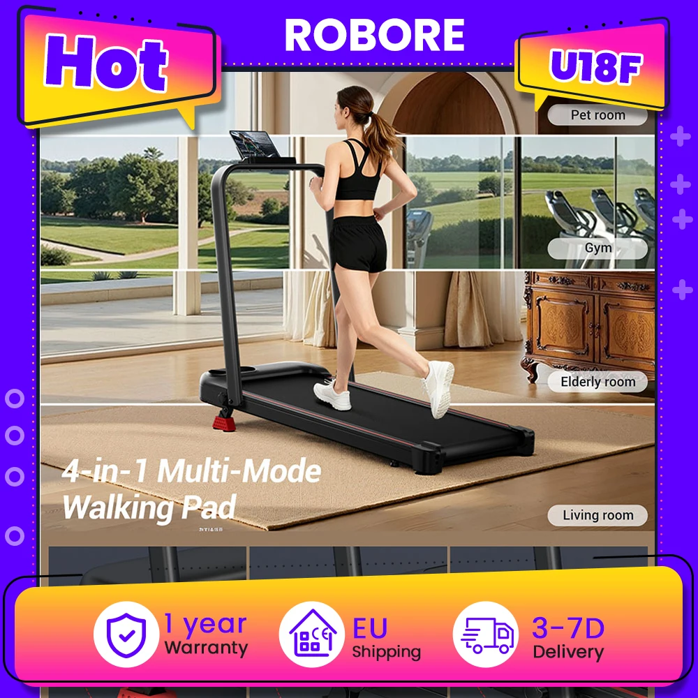 Caminadora ROBORE U18F con Inclinación del 15%, Velocidad Máxima de 10.5 km/h, Motor de 2.5 HP, 3 Niveles de Inclinación, Capacidad de 136 kg, Pantalla LED, Bajo Nivel de Ruido