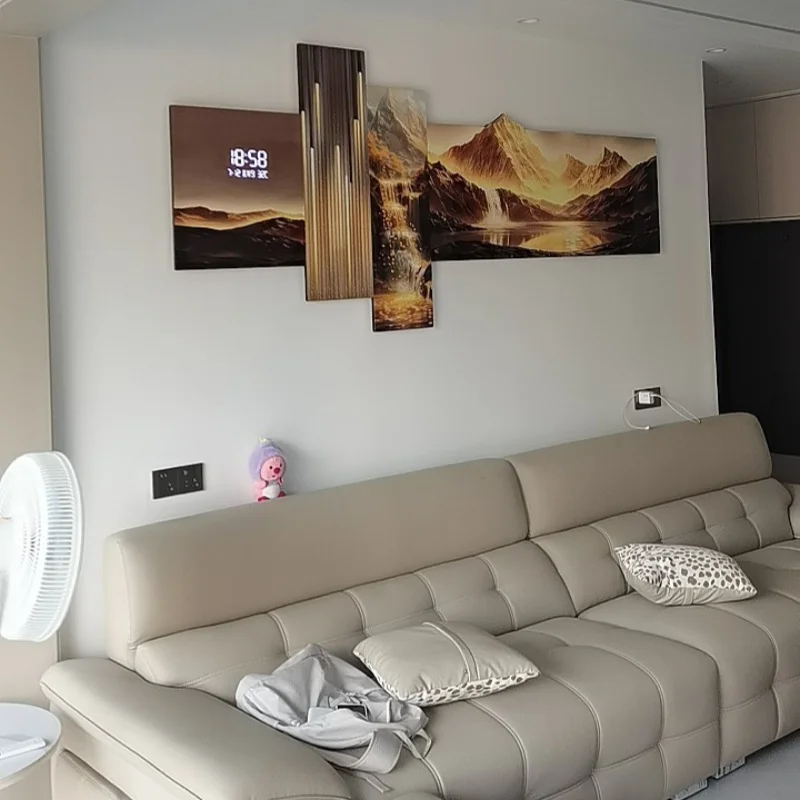 Modern High-End Flowing Wealth Generating Living Room Decoration Painting Led Electronic Clock Sofa Background Wall Mural Light