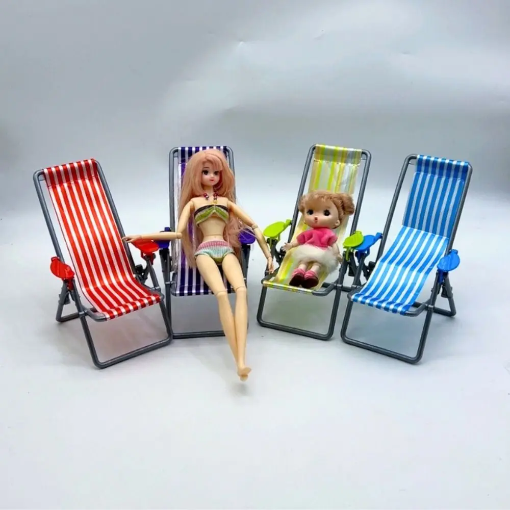 

New Mini 1/6 Dollhouse Chair 4 Colors 12*11*19.5cm Foldable Beach Chair Model Casual Reclining Chair Outdoor Dollhouse