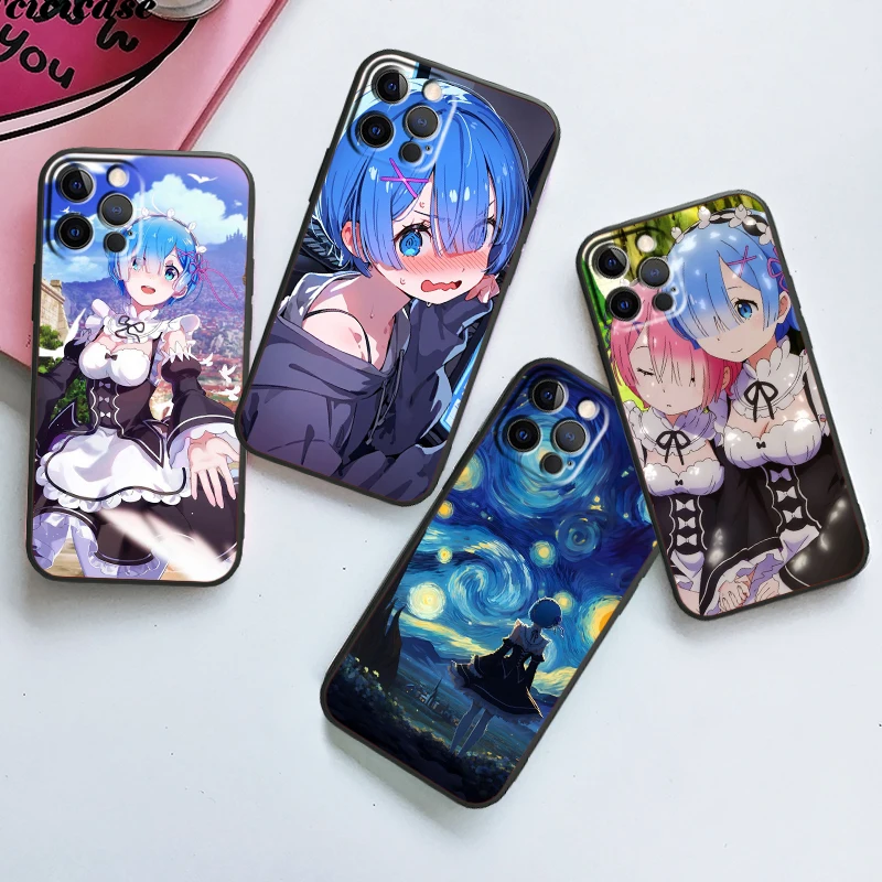 Anime Cool Cute R-Rem For iPhone 15 14 13 12 11 XS XR X 8 7 SE Pro Max Plus Mini Black Funda Phone Case