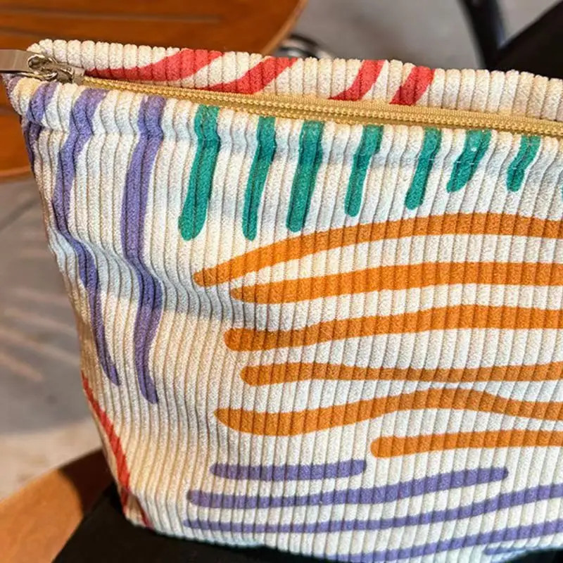 Corduroy Cosmetics Storage Bag Travel Portable Toiletries Organizers Colorful Striped Make UP Organizers Cosmetics Bag