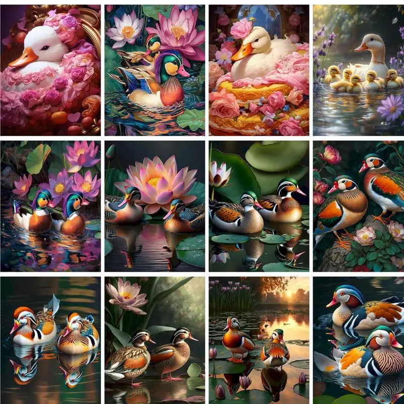 

PhotoCustom 40x50cm Painting By Numbers Paint Kit Ducks Diy Crafts For Adults Coloring By Numbers On Canvas Handicrafts Artwork