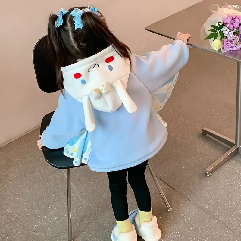 Cartoon Sanrioed Cinnamoroll Girl maglione di lana top addensare Melody bambini giacca in pile con cappuccio Kuromi cappotto di pelliccia Kawaii abbigliamento per bambini