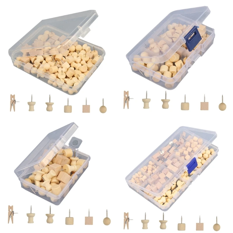 5 типов канцелярских кнопок для пробковой доски, деревянные штифты, наборы кнопок со стальными наконечниками