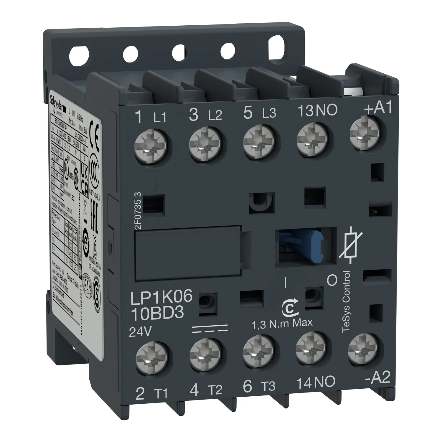 

LP1K0610BD3 LP1-K0610BD3 TeSys K contactor - 3P - AC-3 = 440 V 6 A - 1 NO aux. - 24 V DC coil