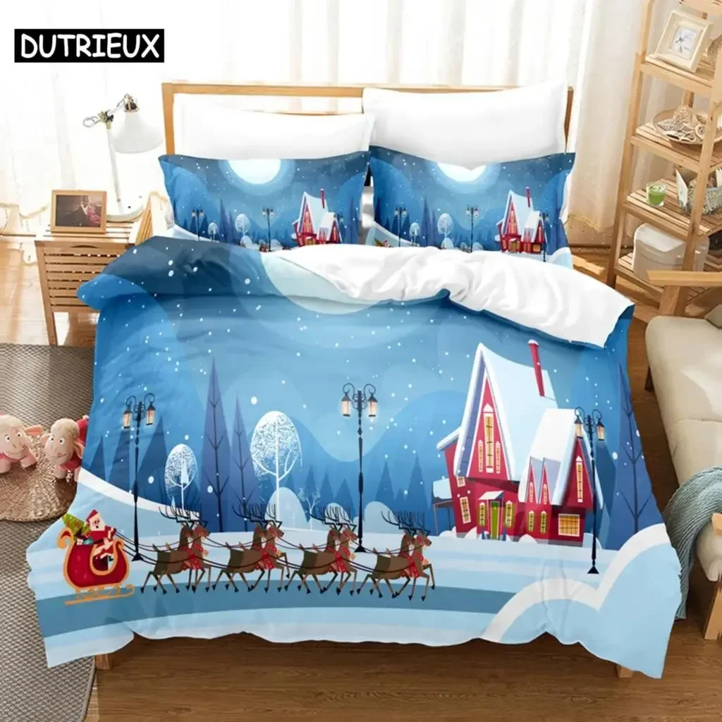 

Blue Christmas Duvet Cover Set Queen Size Luxury King Full Single Double Bed 3D Quilt Case Linen Pillowcase Twin Bedding Sets