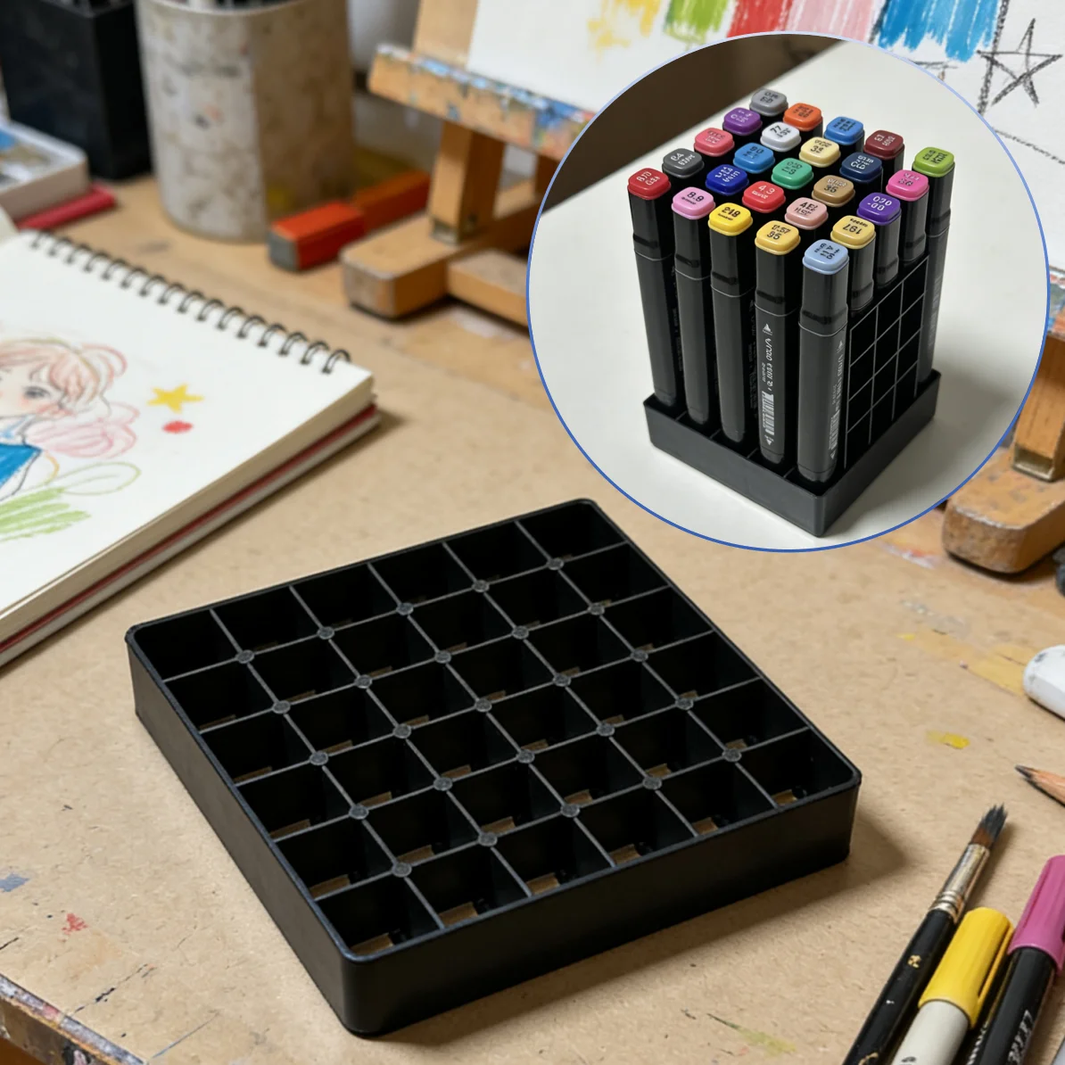 36 Grid Marker Pen Storage Box - Art Supplies Organizer Tray, Marker Holder (Marker Not Included)