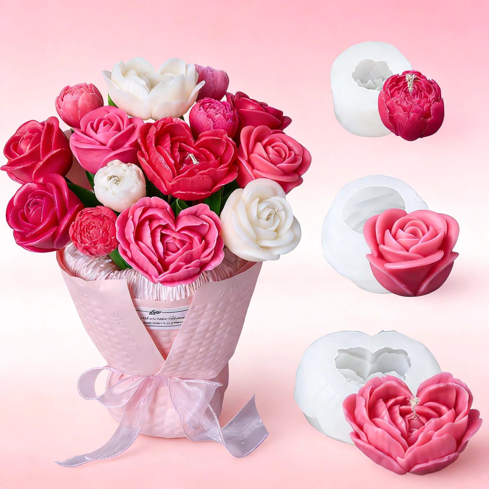 

Силиконовая форма для свечей DIY: букет ко Дню святого Валентина, 3D-розы, ароматические свечи, цветочные узоры, украшения, декор для дома, подарок