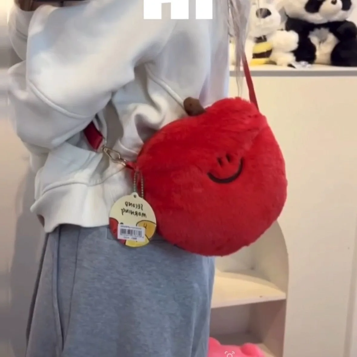 

2025 women new Apple plush shoulder bag girl cute funny mobile phone bag