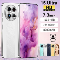 NEW 15 Ultra Original 4G Cellphones Global Version 5G Dual Sim Cell Phone 7.3inch HD Android Mobile Phones 7800mAh Smartphone