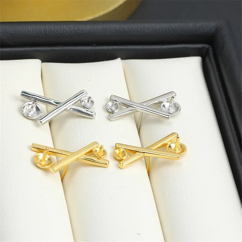 

Серьги из стерлингового серебра 925 пробы с жемчугом, принадлежности для самостоятельного изготовления ювелирных изделий, пустые стойки для сережек для аксессуаров ручной работы, без жемчуга