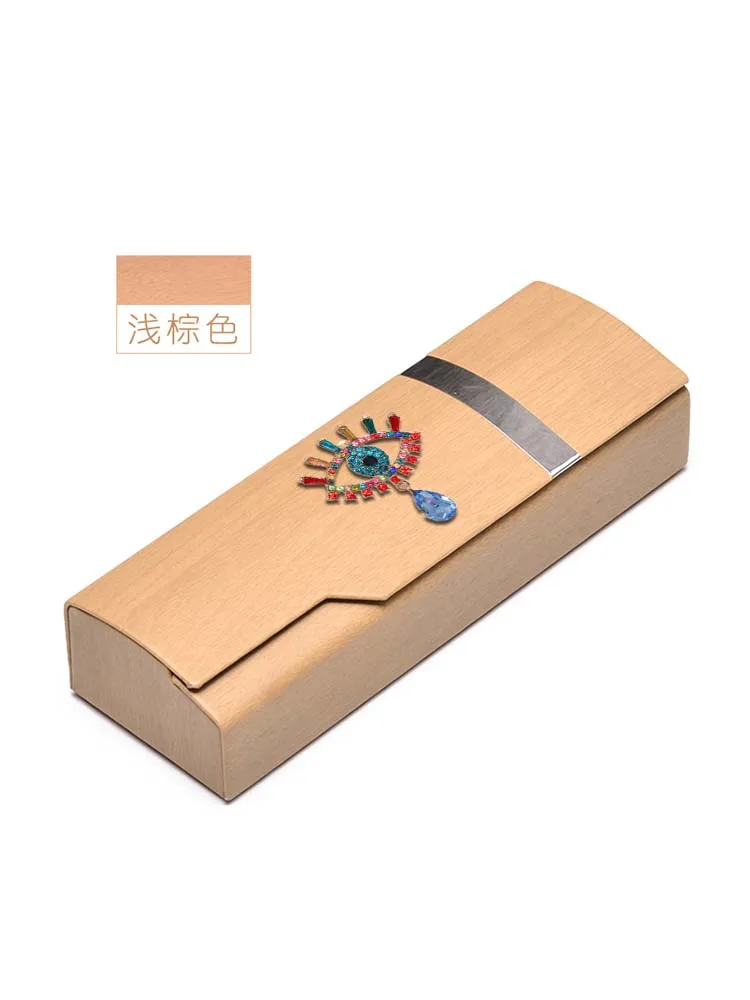 Portable Box with Wooden Appeal Eyewear Cases Symmetrical Leaf Decor