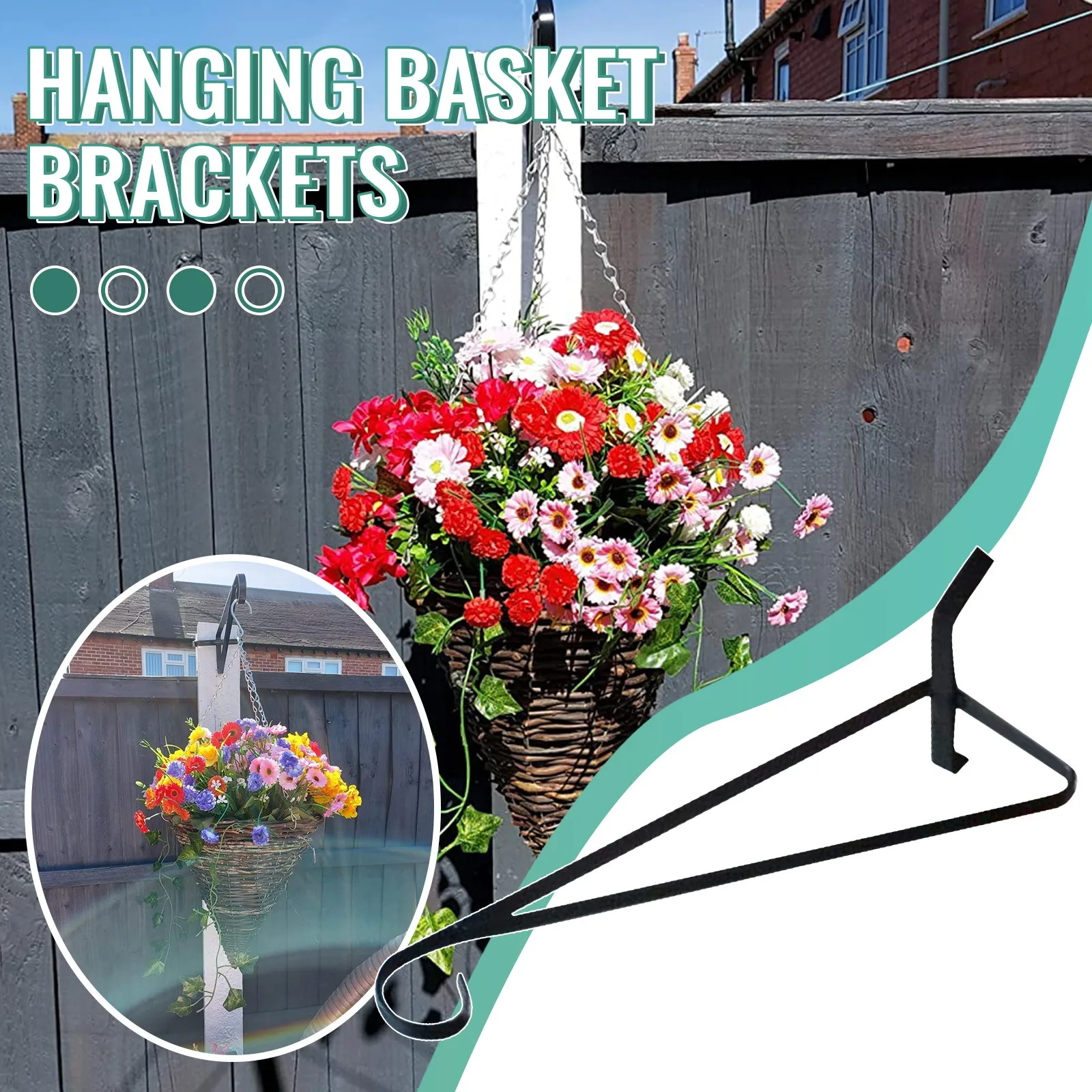 Wall Mounted Hanging Basket Brackets Metal Outdoor Plant Support Fence Garden Decor Flower Decoration Hanging Basket Bracket T1