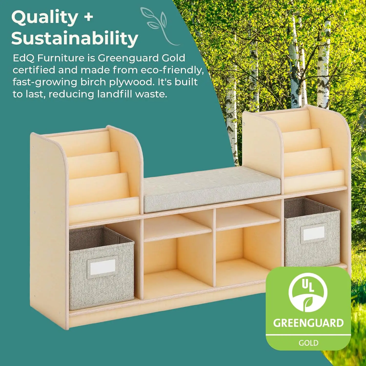 Natural Wooden Kids Storage Bookcase & Toy Organizer, Multi-Purpose Birch Plywood Bedroom Classroom Furniture, Customized