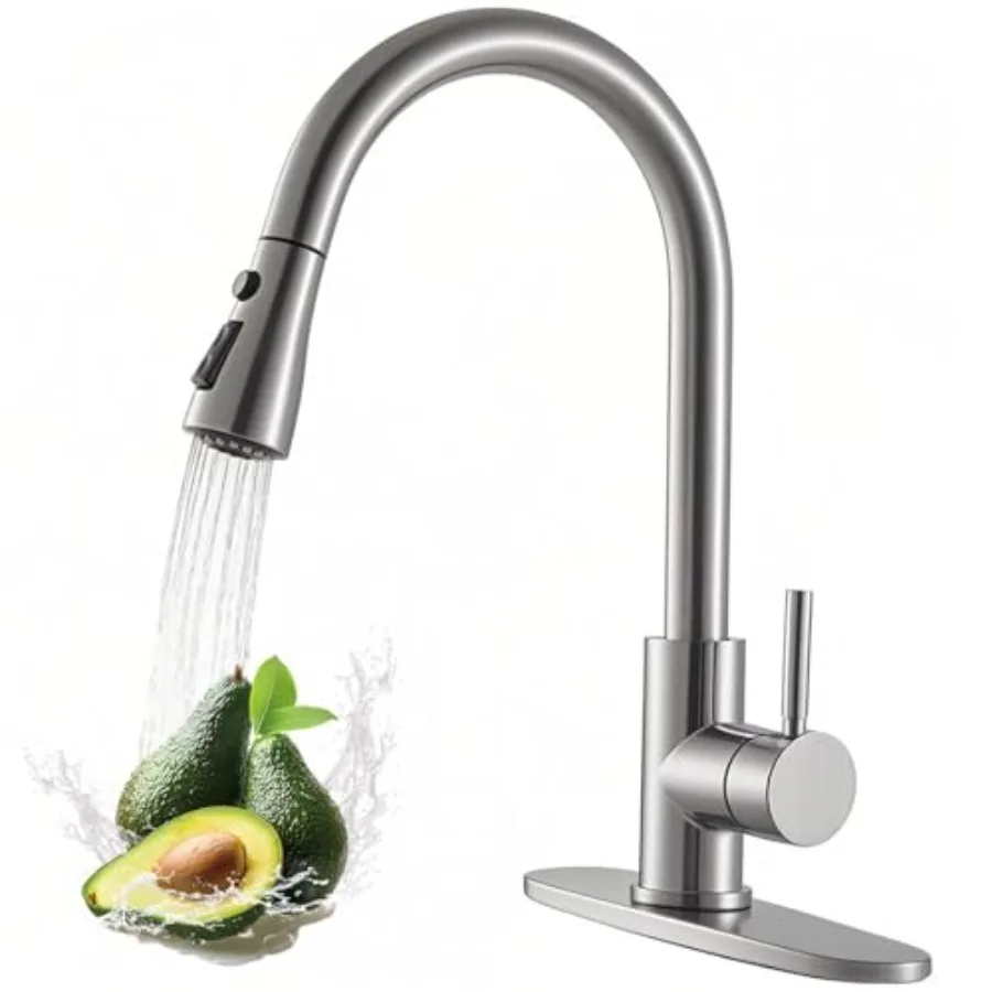

Kitchen Faucet Brushed Nickel Kitchen Faucet with Pull Down Sprayer High Arc Single Handle Commercial Stainless Steel Kitchen S