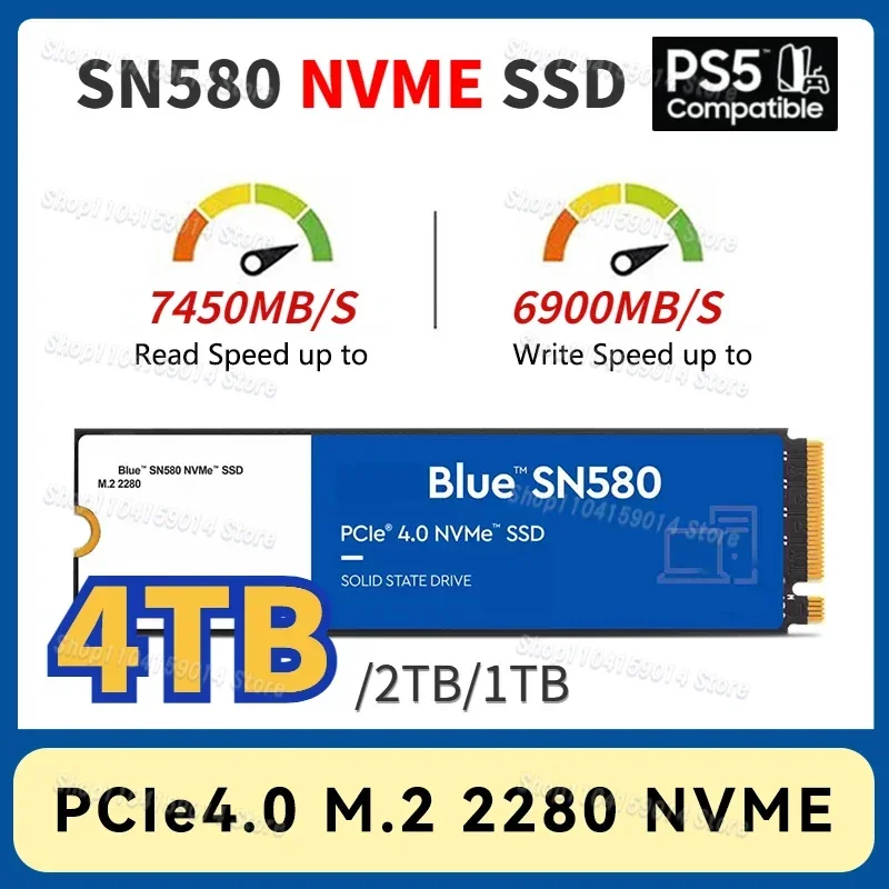 2024 novo dw azul sn580 ssd nvme 8tb 4tb 2tb 1tb 500gb 250gb ssd pcie3.0 * 4 m.2 2280 unidade de estado sólido interna para laptops pc ps5