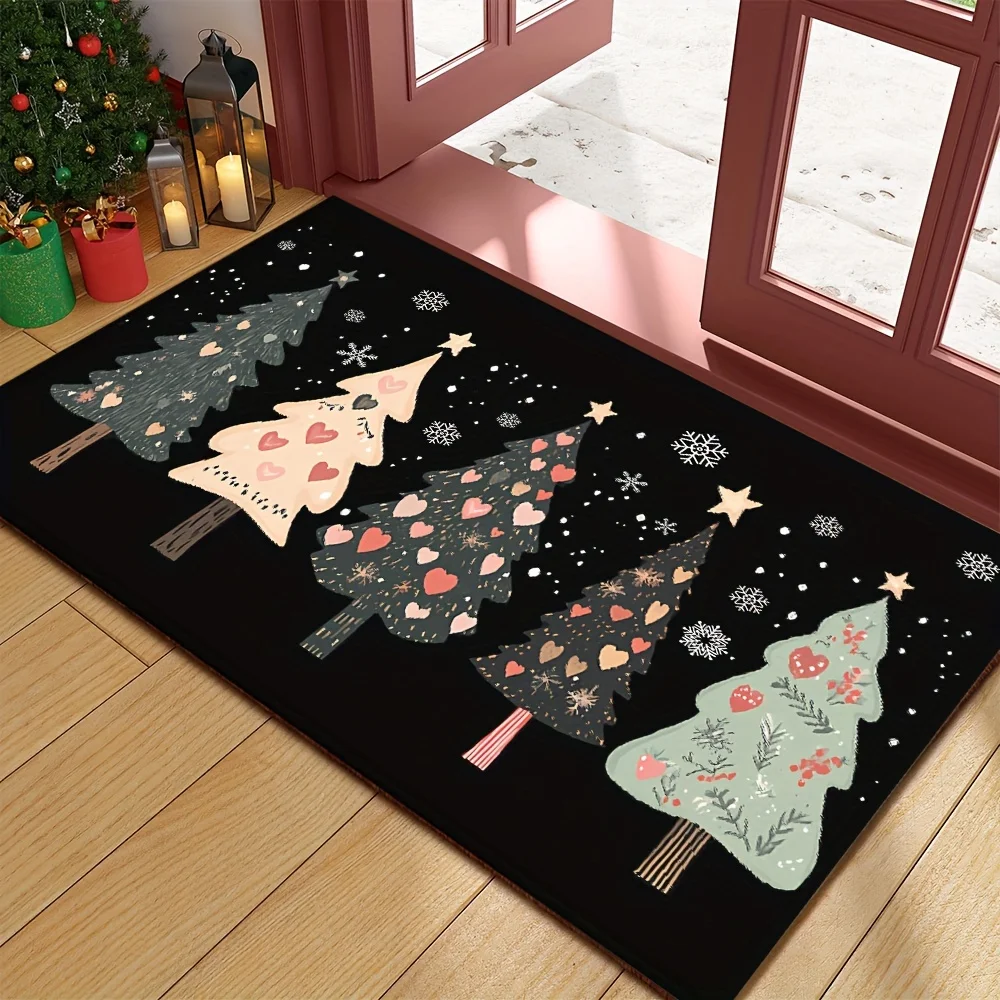 

VIKAMA Christmas Black Background Tree Rug Non Slip Stain Resistant for Bedroom Living Room Entrance Home Holiday Decor 2025