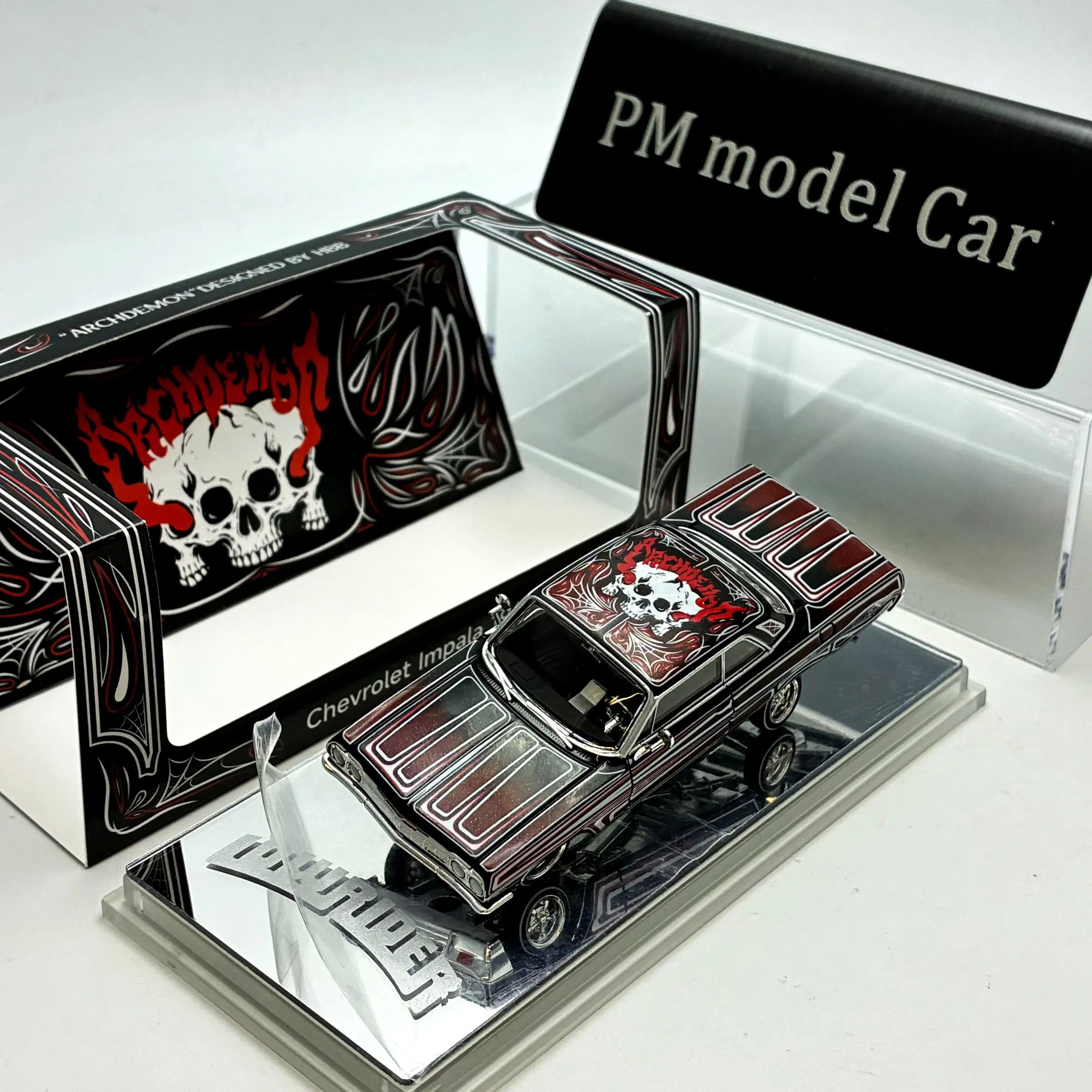 97M 1:64 Chevrolet Impala Lowrider Day of the Dead Special Edition Alloy Diecast Model Car Collectible Gift Ornament