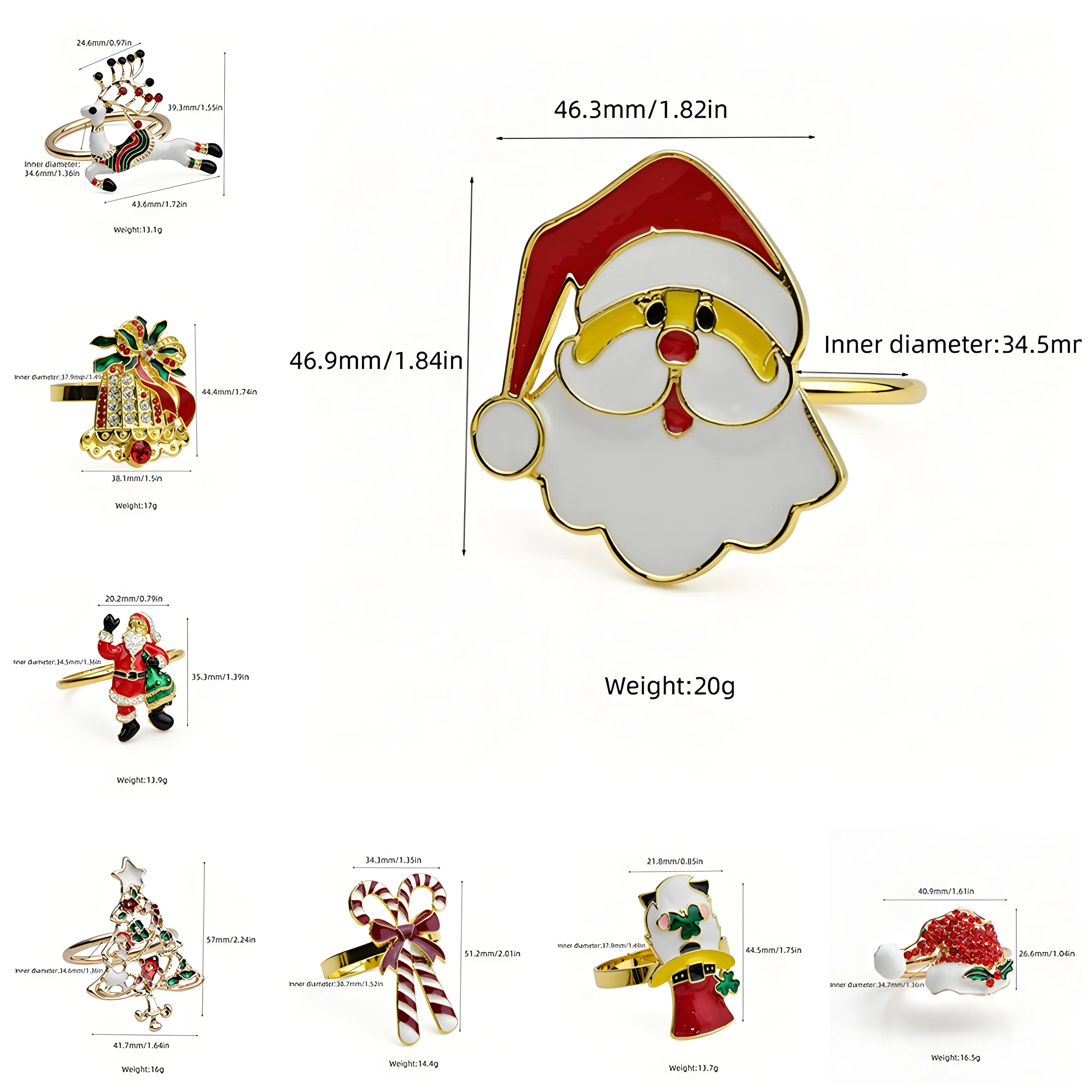 Christmas Themed Enamel Alloy Napkin Ring Light Luxury Cartoon Napkin Holder for Christmas Holiday Dining Table Decoration