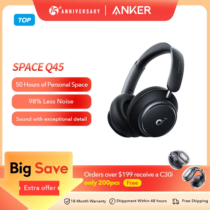 soundcore Anker Space Q45 Adaptive Noise Cancelling Headphones Ultra Long 50H Playtime App Control Hi-Res Sound Bluetooth 5.3