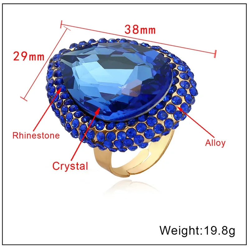 Statement Exaggerated Royal Blue Stone Chunky Adjustable Wedding Big Deep Green Finger Rings for Women Men Fashion Jewelry