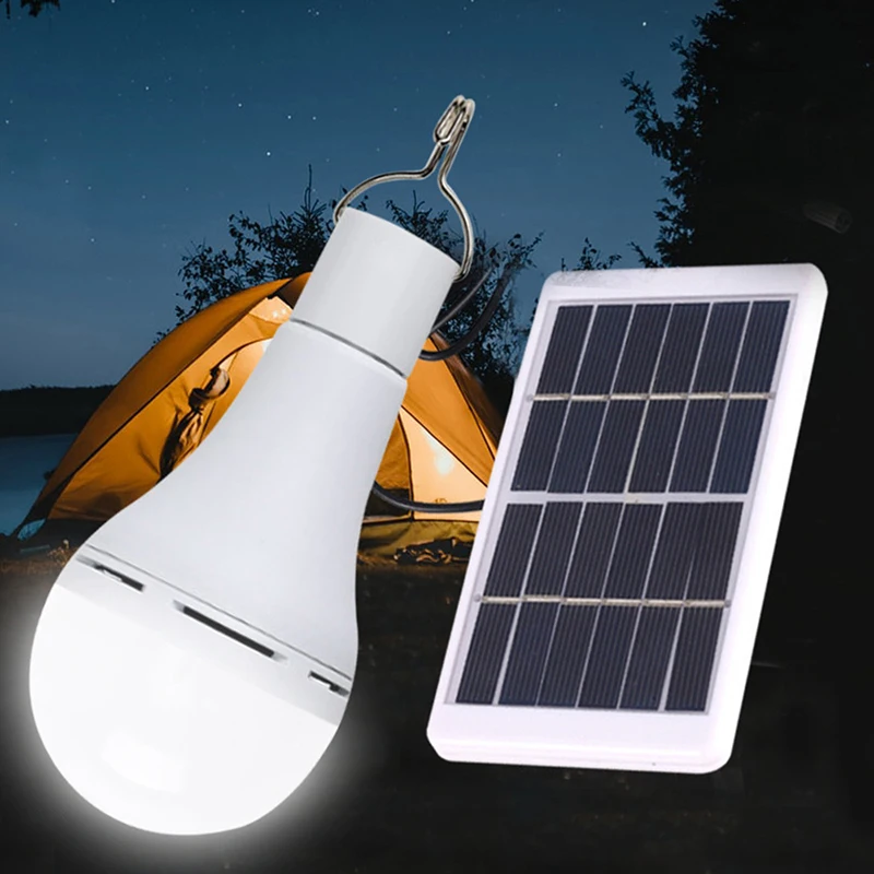 LED Solar Bulb Light Waterproof Outdoor 5V USB Charged Hanging Emergency Sunlight Powered Lamp Portable Powerful Indoor House