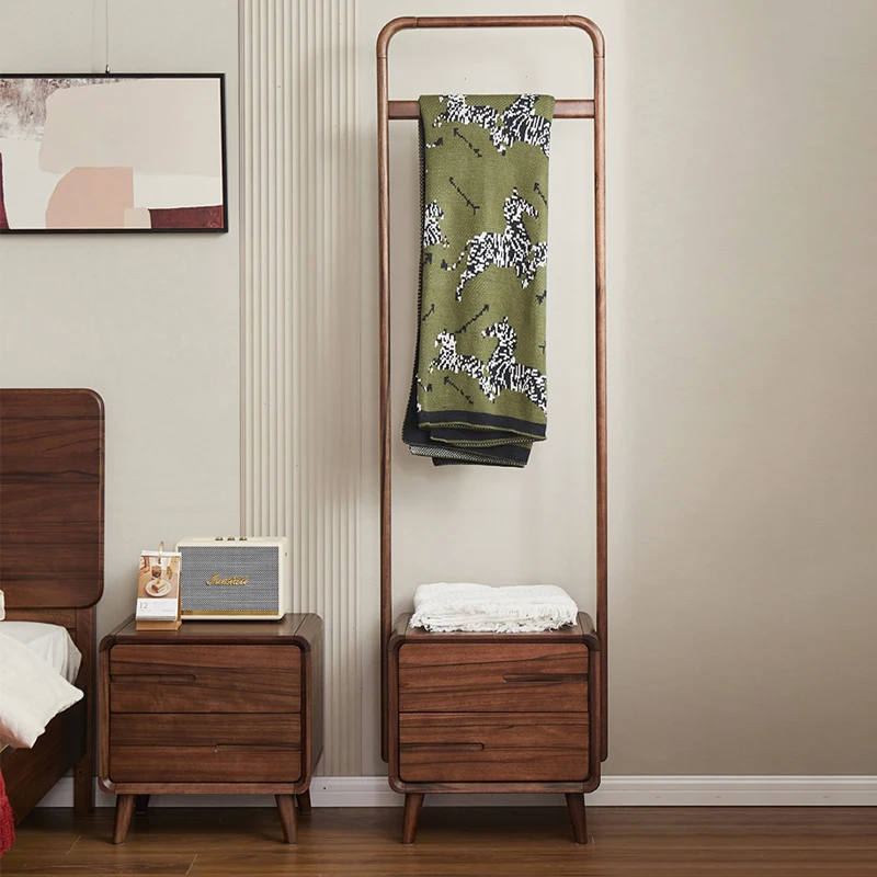 

black walnut floor-to-ceiling hanger bedside table integrated coat rack all solid wood multifunctional bedroom storage rack