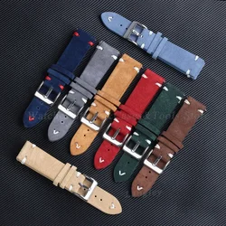 Suede Soft Watch Strap 18mm 20mm 22mm Vintage Handmade Stitching Watchband for Samsung Galaxy Watch 3/4/5 Quick Release Bracelet