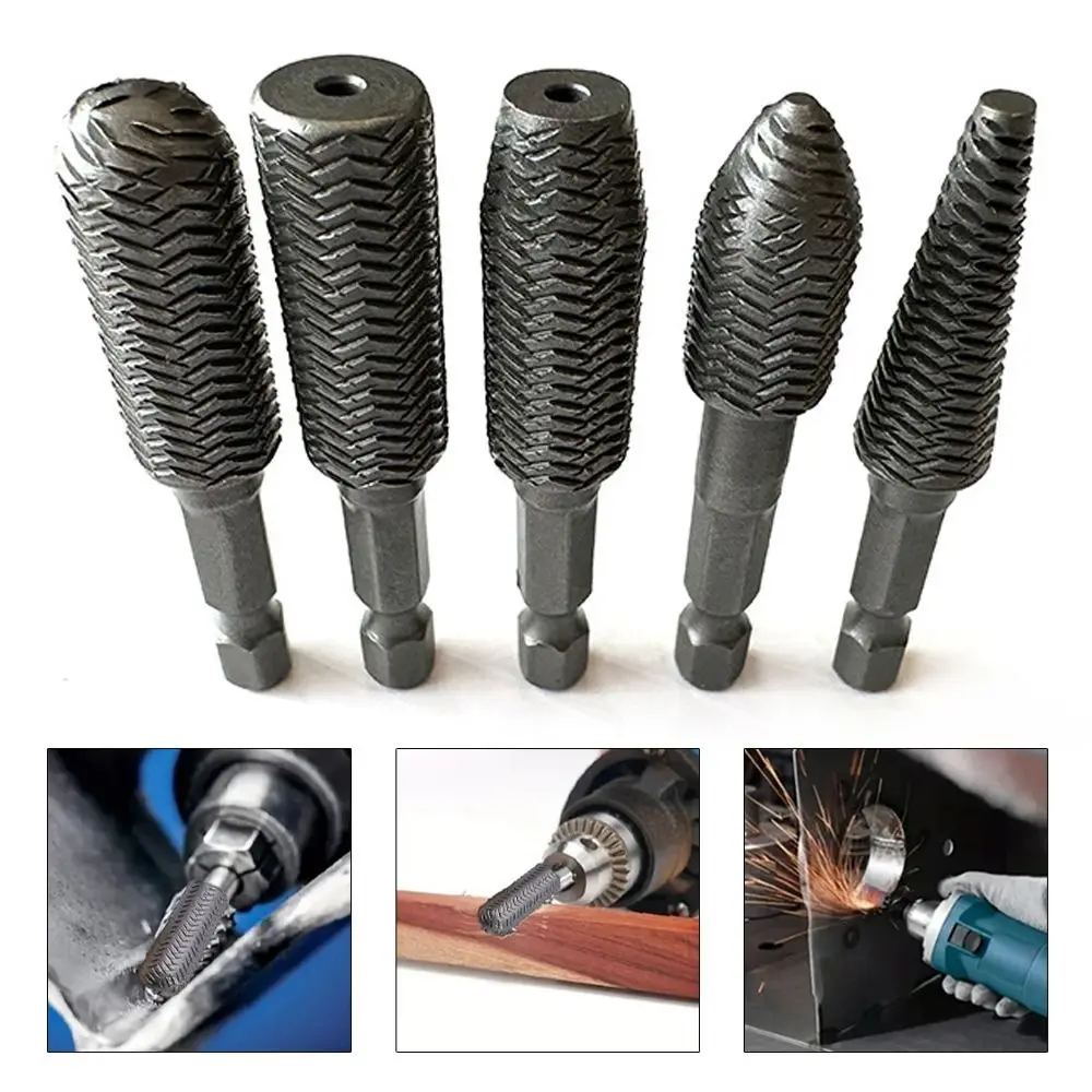 

5Pcs/Set 1/4inch Hex Shank Rotary Rasp File Super Hard 6.35mm Hexagonal Handle Engraving Drill Bits High Precision Steel