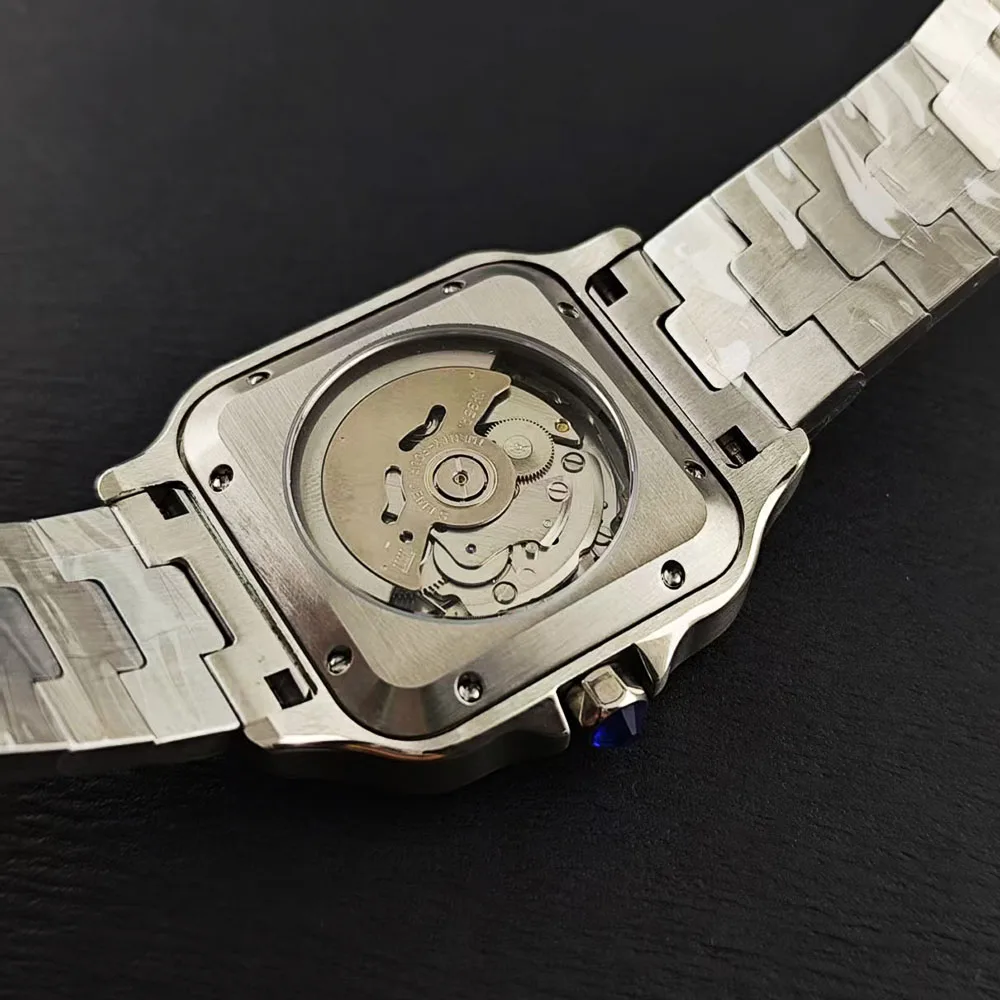 ساعة NH35 وقت المال ساعة فضية/أسود للرجال ساعة أوتوماتيكية من الفولاذ المقاوم للصدأ زجاج الياقوت NH35 ساعة يد تعمل بالحركة